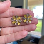 Yellow Flower Stud Earrings Rhinestone Daisy Girlhoodcore Retro Mod Jewelry Y2K Photo 2
