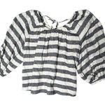 Who What Wear  linen blend‎ Striped Black and ivory blouson Top Medium coastal Photo 0