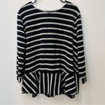 Crown & Ivy Navy Gold Lasting Striped Metallic Peplum Blouse Faux Wrap B… Photo 0