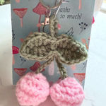 Handmade  Crochet Cherry Keychain Pink Green Fruit Bag Charm Accessory Photo 0