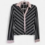 None Y2K Vintage Chevron Stripe Baby Pink + Black Stretch Button Down k fashion xl Photo 3