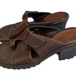 Hokus Pokus Vintage Y2K Leather Chunky Heel Lug sole Slide Sandal Wrap Toe,Sz 10 Brown Photo 1
