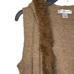 Christopher & Banks Open Hooded Brown Vest Fux Fur Trim Wool Blend Women Small Photo 2