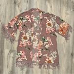 3/4 Sleeve Rayon Floral Open Shawl Beach Cover Up Robe Fringe Trim Size L/OS Size L Photo 0