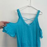 Venus  Strappy Detail V-Neck Top Turquoise Blue Cold Shoulder Short Sleeve Boho Photo 4