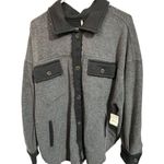 Free People Washed Black Fleece Shirt Jacket With Button Front Style - Size L Photo 0
