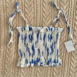 Olivaceous White Blue Cactus Print Smocked Strappy Crop Top Sz S Photo 8