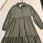 Mango MNG Green Long Sleeve Ruffled Tiered Collared Shirt Dress Size 4 Small Photo 3