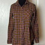 Old Navy PINK & ORANGE GINGHAM PLAID FLANNEL COLLARED BUTTON UP LONG SLEEVE POPLIN Photo 0
