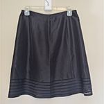 Ann Taylor Black 100% Silk Satin A-Line Skirt Sheer Striped Hem Skirt 4P Petite Photo 2