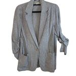 Max Studio NWOT Navy & White Pinstriped Linen & Rayon Rouched Sleeve Blazer Med Photo 0