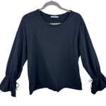 ZARA  Trafaluc Black Terry Cloth Long Bell Sleeve Round Neck Pullover Top Size S Photo 0