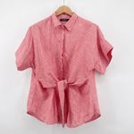 Ralph Lauren Lauren  XL Linen Red White Striped Short Sleeve Tie-Front Shirt‎ Photo 1