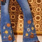 Hippie Shake Floral Embroidered Denim Flared Jeans Blue Size 14 Photo 0