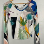 Bebe New all over printed top haut motif long sleeve bedazzled size small Photo 0