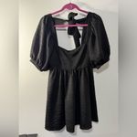 Free People  Violet Mini Dress Textured Puff Sleeve Black size Small Photo 2