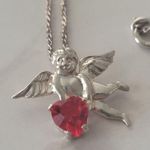 Vintage Sterling Silver Red Gemstone Birthstone Dainty Angel Necklace Photo 1