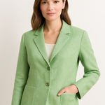 Chadwick's Chadwick’s Women’s Green Linen Blend Herringbone Blazer Jacket | Size 4P | Photo 0
