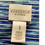 Chico's Weekends Size Medium (1) Blue Striated Short Sleeve Jersey Knit T-Shirt Photo 5