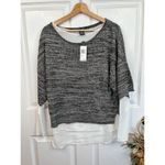 Chelsea & Theodore Sweater Grey Size L White Layered Top Semi Sheer Hem Black Size L Photo 9