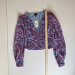 Jessica Simpson NWT‎  Laira Paisley Blouse Sz M Ruched Long Sleeve V Neck Cropped Photo 11