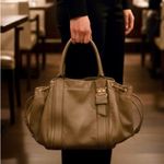 Salvatore Ferragamo Vara Ribbon Drawstring Hug Handbag Gray Taupe Leather Photo 1