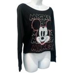 Disney Mickey Mouse Screen Print Black Cropped Scoop Neck Long Sleeve Tee size S Photo 3