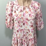 H&M Floral Pink Beige Midi Dress Drop Waist XS Photo 1