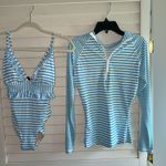 J.Crew Blue and White Striped Swimsuit Set Photo 0