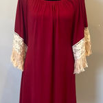 Pink Coconut Burgundy Dress with Lace Fringe Sleeves boho vibes Photo 0