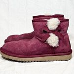 Koolaburra by Ugg  Burgundy Suede Sherpa Victoria Mini Bow Booties Ankle Boots~7~  Photo 2