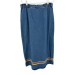 Sun River Women's Blue denim button front velvet trim Maxi Skirt L boho cotton Size L Photo 1