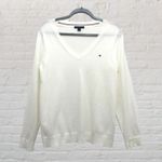 Tommy Hilfiger V-Neck Sweater M Long Sleeve Cotton Jersey White Photo 1