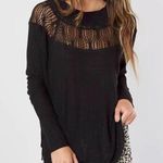 Free People  Spring Valley Black Thermal Lace-Trim Top W-128 Sz Small Photo 0