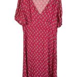 Olivaceous Magenta Pink Floral V-Neck Short Sleeve Long Maxi Dress Women Sz L Photo 0