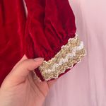 Vintage 60s Red Velvet Medieval Revival Mini Dress with Embroidered Accents Photo 6