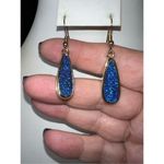 Gold Tone and Marine Blue Druzy Teardrop‎ Earrings Photo 3