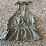 American Eagle Stretch Waist Gauze Fabric Halter Crop Top Green Small Photo 1