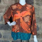 Sag Harbor Oriental Phoenix Print Blouse Orange Brown Turquoise Woman's Small Photo 0