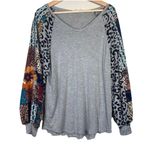Adora Long Sleeve Top Blouse Cheetah Floral Print Size S Balloon Sleeve Boutique Gray Photo 0
