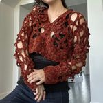 Nicole Floral Crochet Cropped Sweater Cardigan Red Photo 6
