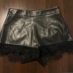 black leather shorts with lace trim Photo 0