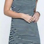 Toad & Co Muse Dress S Midi Stripe Navy Blue White Scrunch Ruche Tie Side V-Neck Photo 0