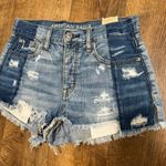 American Eagle  Vintage High Rise Festival Jean Shorts Sz 0 Distressed Patchwork Photo 7