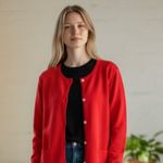 NWT Marled Relax Fit Gold Button Pocket Cardigan In Color Flame Scarlet Red Photo 1