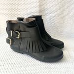 Burberry Black Rubber Fringe Trim Double Gold Buckle Slip On Rain Ankle Boots 37 Photo 0