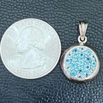 Sterling Silver 925 Signed Blue Topaz Birthstone Pave Flat Round Pendant 3.2g Photo 2