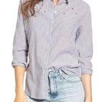 Rails Taylor Florence Striped Cotton Blend Shirt Studded Pearl Embellishment XS Photo 0