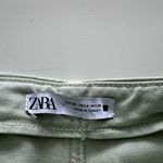 ZARA  Wide Leg Cropped Jeans Gold Button Front Pockets in Mint Green 4 Photo 3