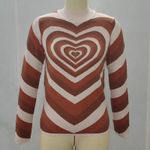 Boutique Y2K Aesthetic Brown Heart Knitted Pullover Sweater Photo 4